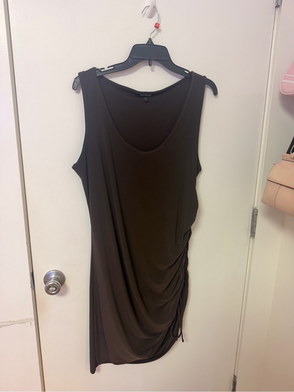 Express Brown Sleeveless Ruched Midi Dress